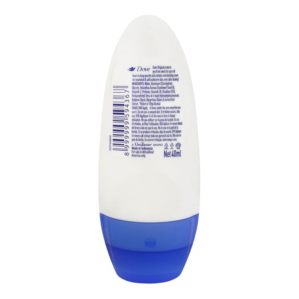 Dove Original Nourishes & Softens Deodorant Roll On For Women 40ml