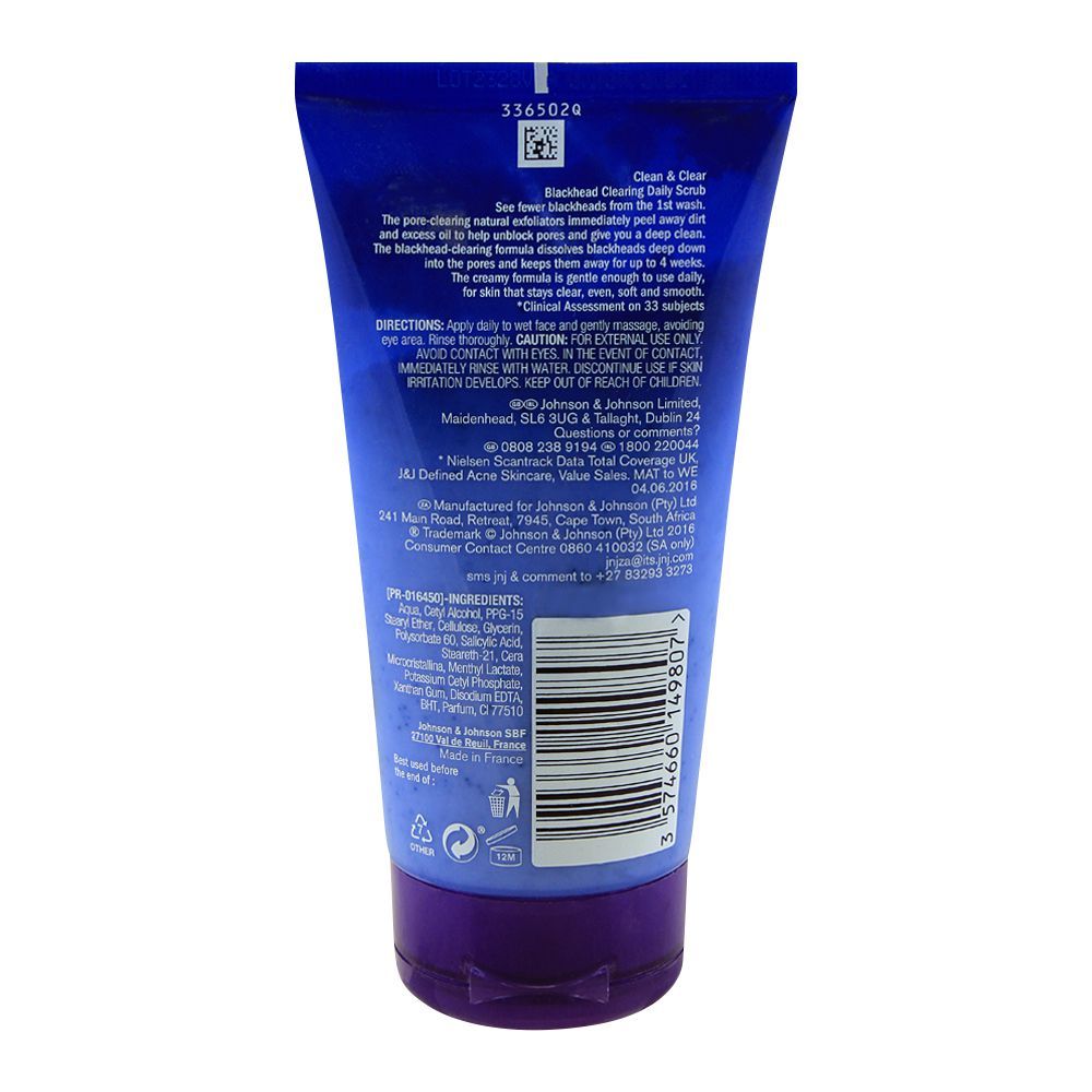 Clean & Clear Blackhead Clearing Daily Face Scrub,  150ml