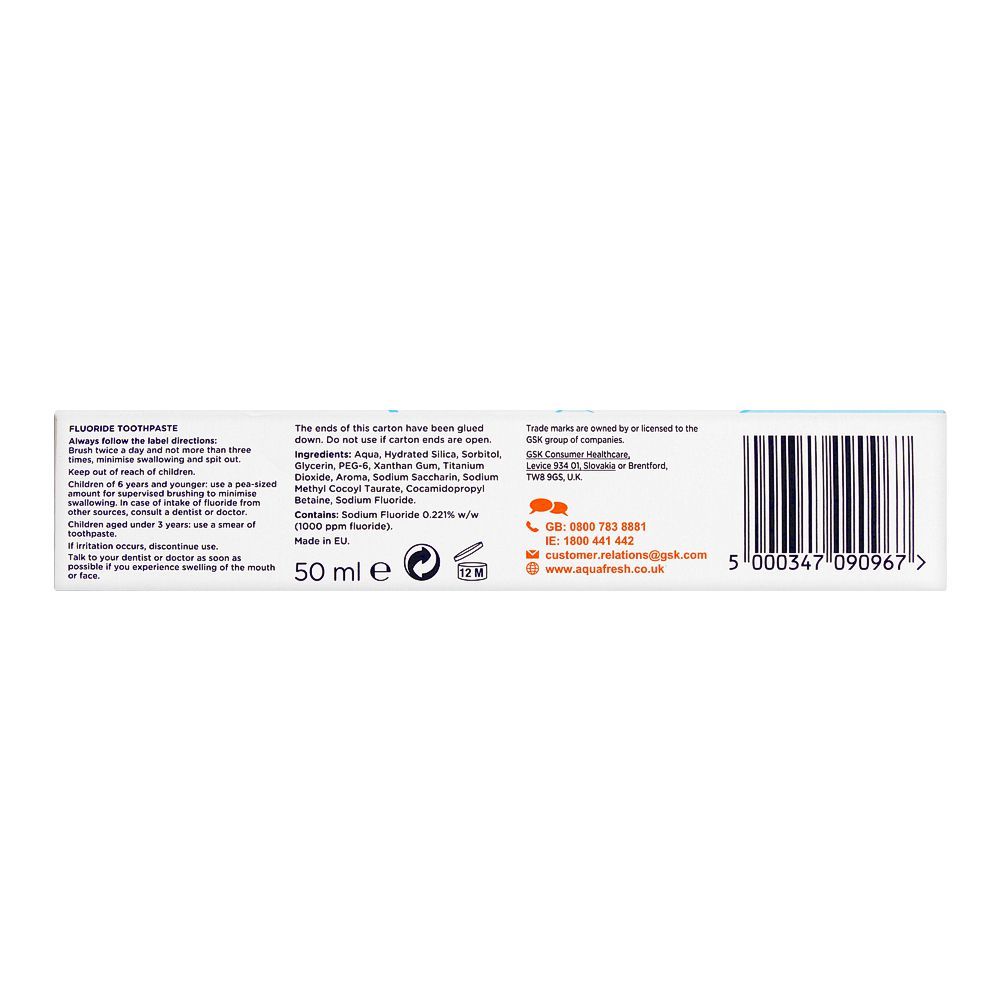 Aquafresh Milk Teeth Toothpaste, 0-2 Years, 50ml
