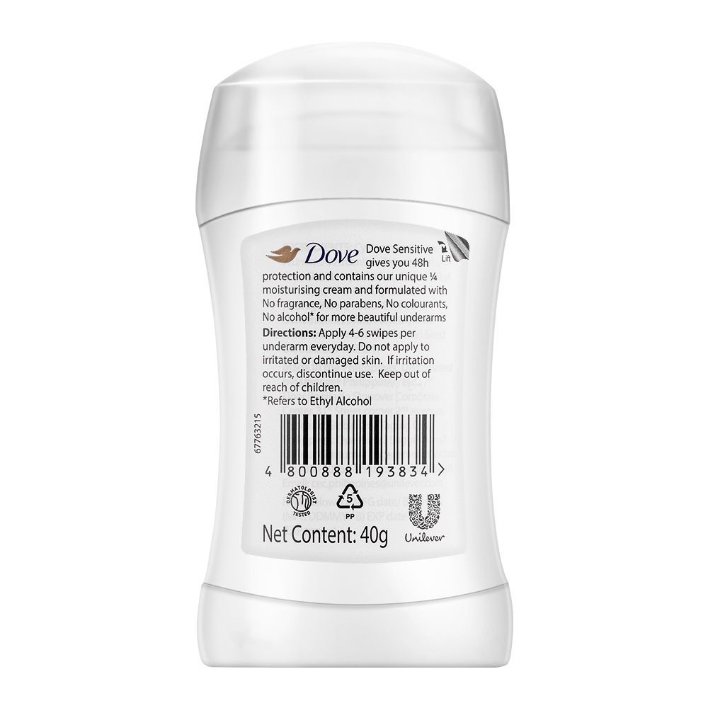 Dove Sensitive Fragrance Free Anti Perspirant Deodorant Stick 40g