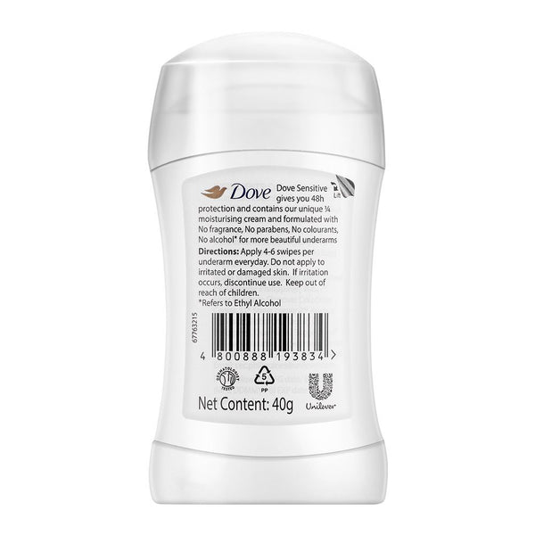 Dove Sensitive Fragrance Free Anti Perspirant Deodorant Stick 40g