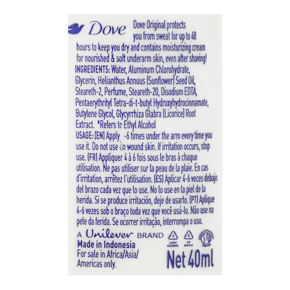 Dove Original Nourishes & Softens Deodorant Roll On For Women 40ml
