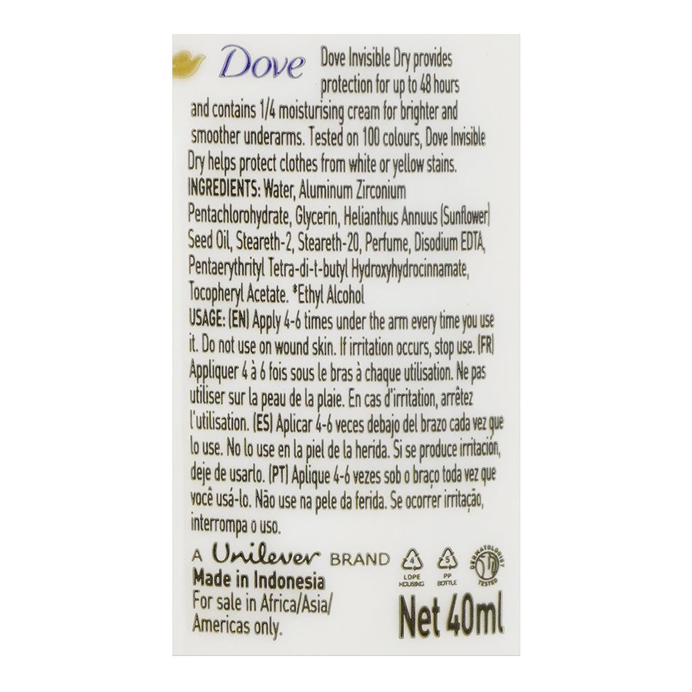 Dove Invisible Dry Anti White And Yellow Roll On For Women 40ml