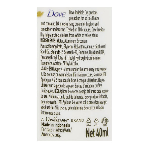 Dove Invisible Dry Anti White And Yellow Roll On For Women 40ml