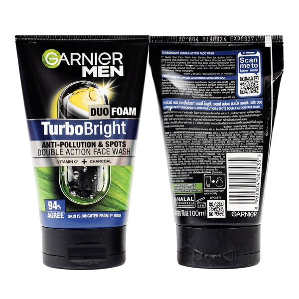 Garnier Men Turbo Bright Double Action Face Wash 100 ml