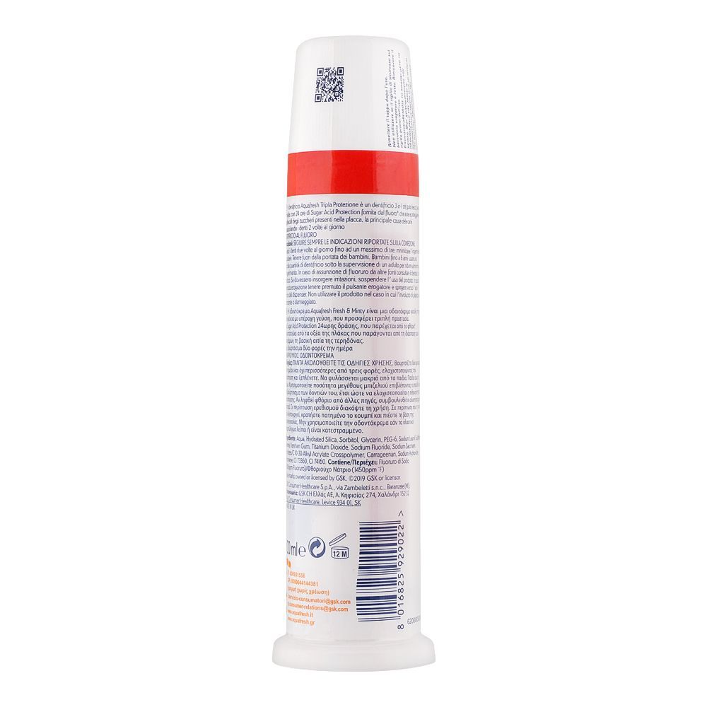 Aquafresh Triple Protection Fresh Mint Pump Toothpaste 100ml